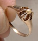 10K Rose Gold Edwardian or Late Victorian Solitaire Pearl Ring 1900