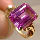 10K Yellow Gold Pink Topaz and Spinels Ring 1950s - Size 5-1/4