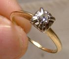 14K Yellow Gold and White Gold Diamond Solitaire Ring 1930s