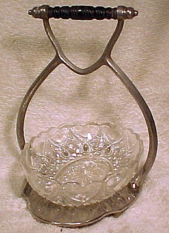 19th C. PRESSED GLASS SILVERPLATE HANDLED SERVING DISH