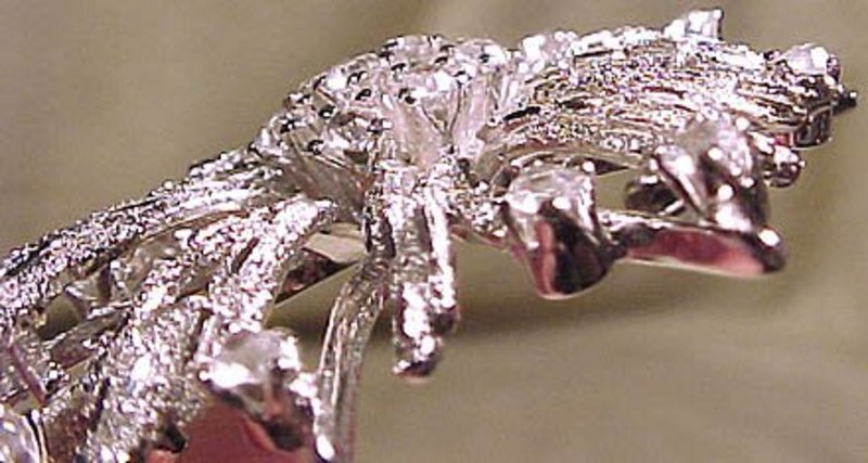 Cool STERLING CRYSTAL TEXTURED FLOWER PIN c1950s