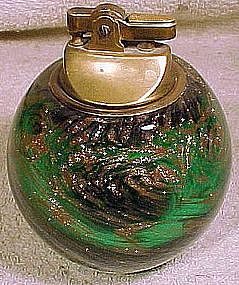 MURANO GREEN GLASS & GOLD SWIRL TABLE LIGHTER c1950s