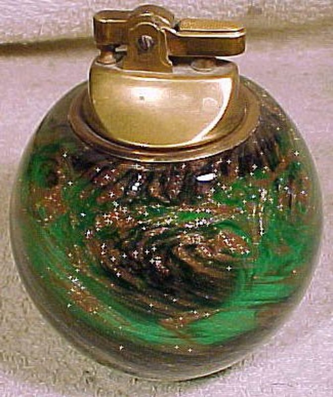 MURANO GREEN GLASS &amp; GOLD SWIRL TABLE LIGHTER c1950s