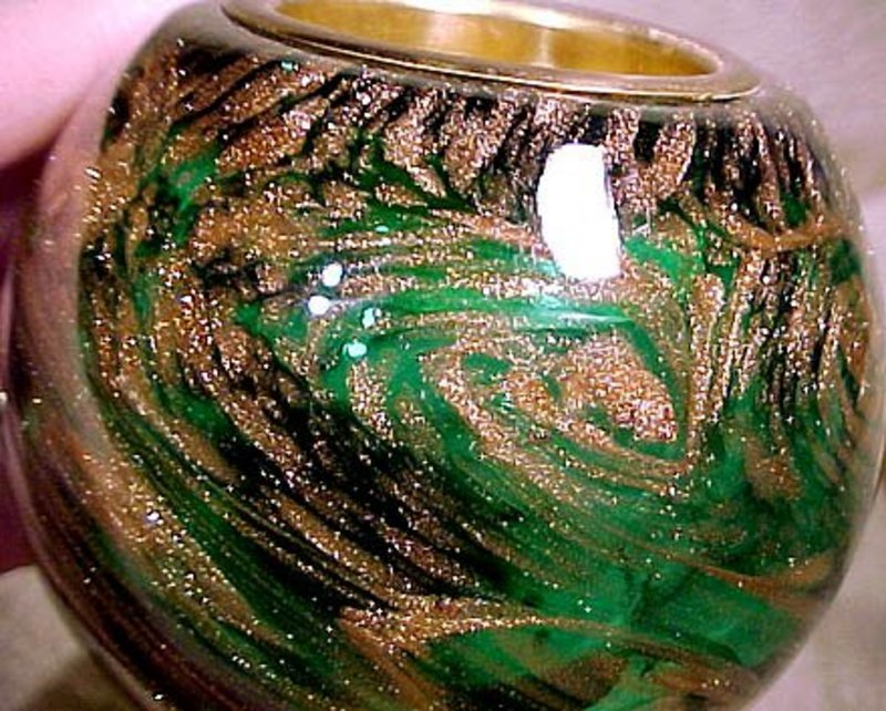MURANO GREEN GLASS &amp; GOLD SWIRL TABLE LIGHTER c1950s