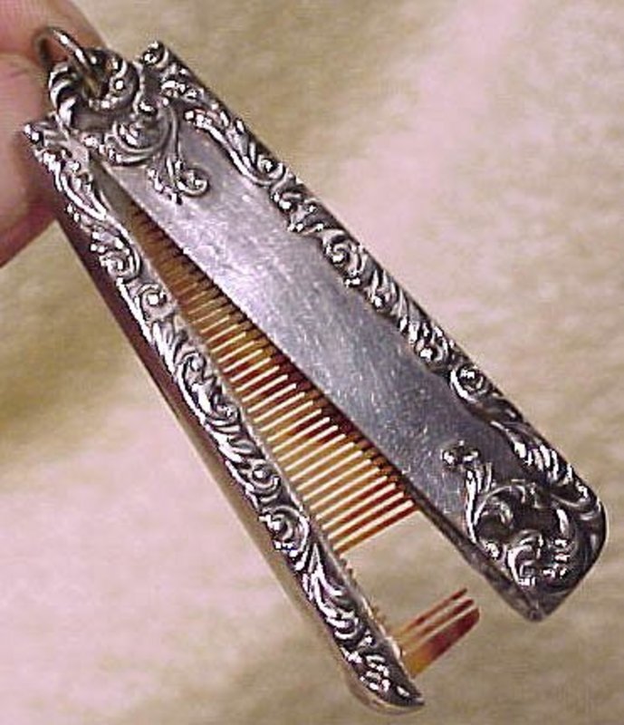 Fine Repousse STERLING Celluloid CHATELAINE COMB 1890s