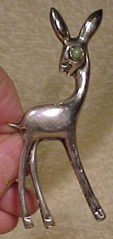 Mexican Sterling BABY DEER PIN with TURQUOISE GLASS EYE