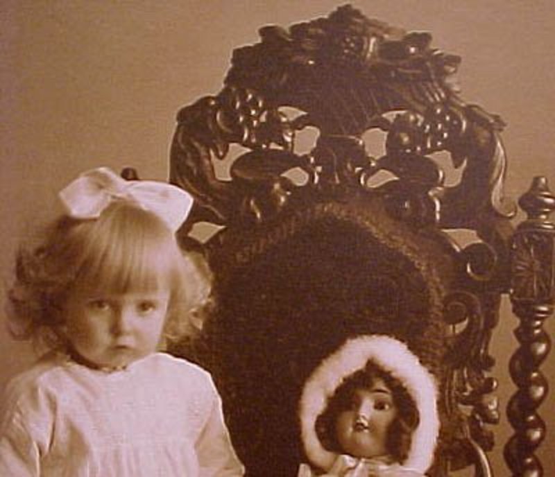 Cute YOUNG GIRL WITH DOLL PHOTO POSTCARD c1910