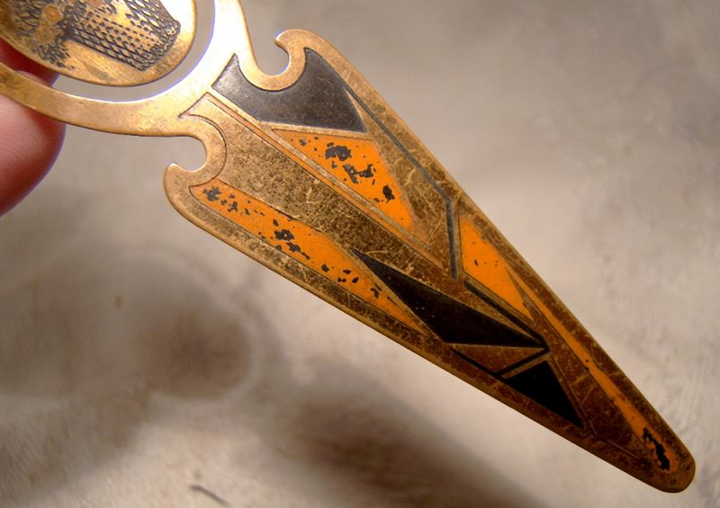 ART DECO ENAMELLED BRASS BOOKMARK 1920s