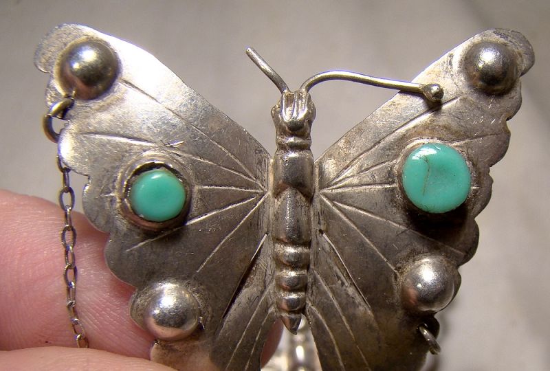 1930s MEXICAN STERLING THREE BUTTERFLY SWAG or SWEATER BROOCH