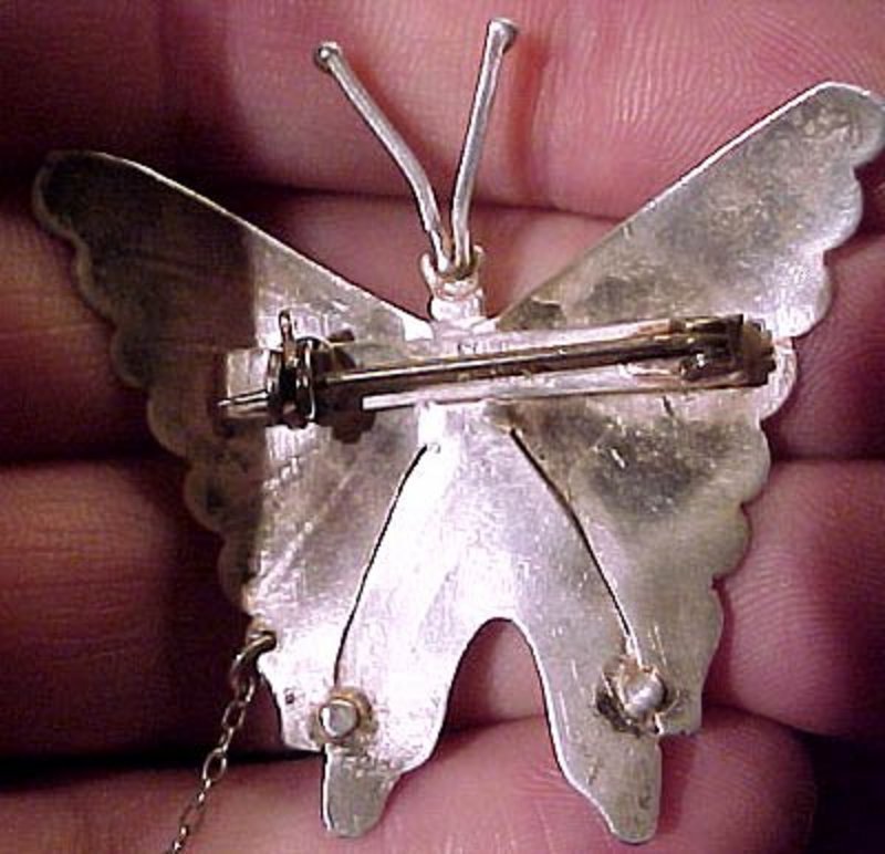 1930s MEXICAN STERLING THREE BUTTERFLY SWAG or SWEATER BROOCH