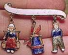 HOLLAND ENAMEL DANGLY GP SOUVENIR PIN c1900-20