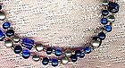 BLUE GLASS & FAUX PEARL Long NECKLACE c1960s