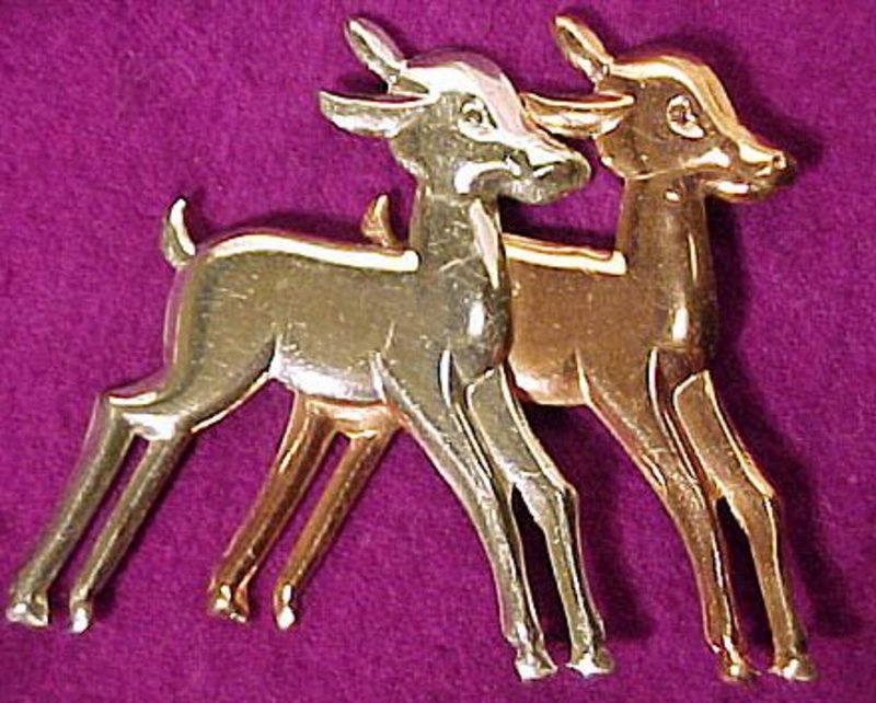 Sterling BABY DEER PIN with ROSE GOLD WASH c1940