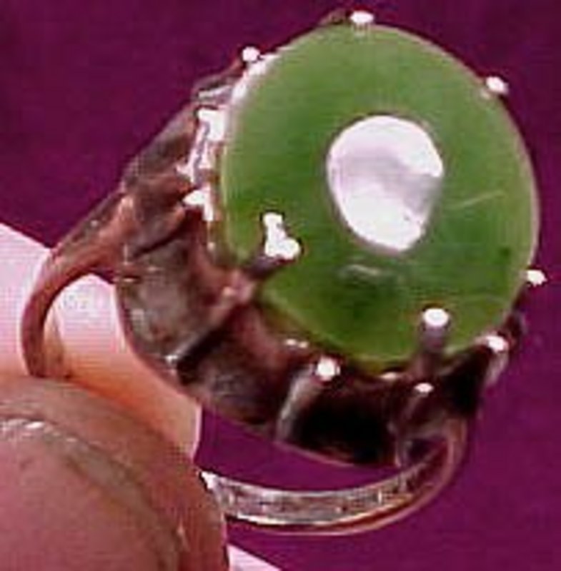 JADE &amp; SCULPTED STERLING RING 1960s