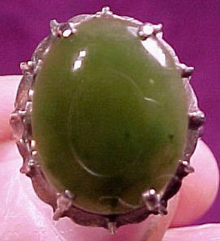 JADE &amp; SCULPTED STERLING RING 1960s