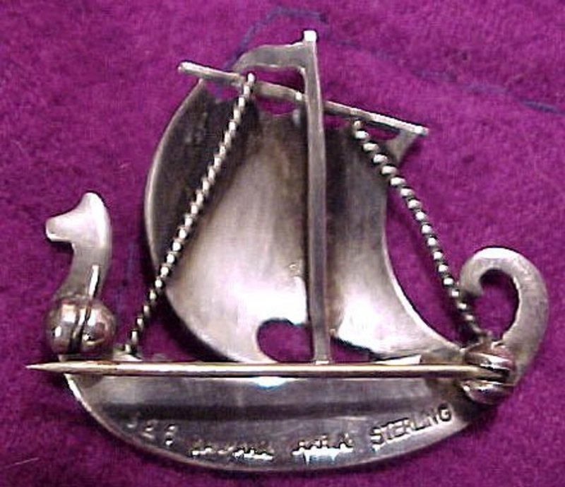 JUST ANDERSEN STERLING Silver Viking SHIP BROOCH