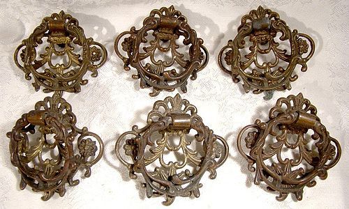 Set of 6 CAST GILT BRASS DRAWER PULLS 1900