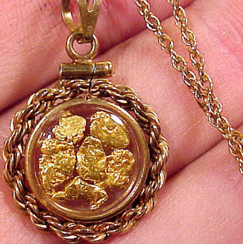Real GOLD NUGGETS PENDANT on CHAIN c1900