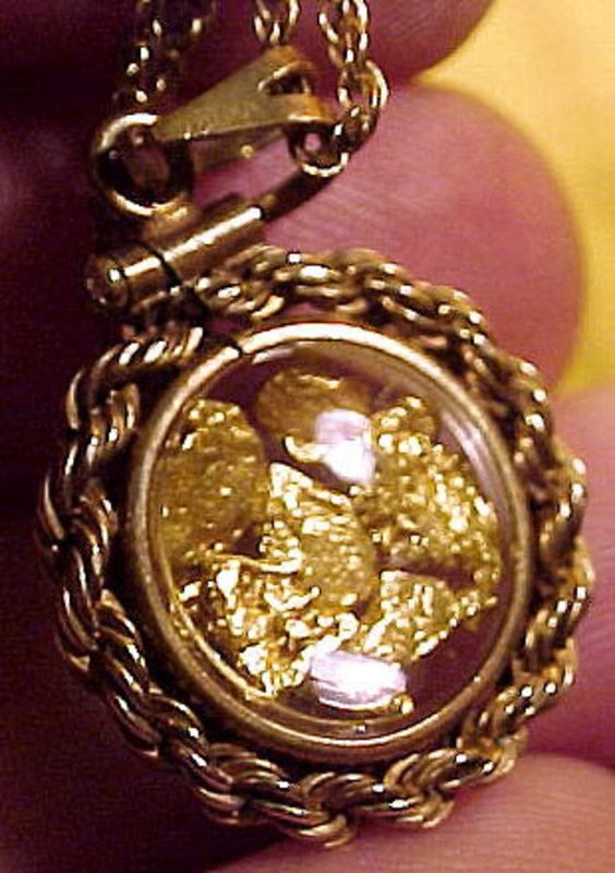 Real GOLD NUGGETS PENDANT on CHAIN c1900