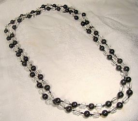 Art Deco MOLDED GLASS & BLACK BEAD FLAPPER NECKLACE