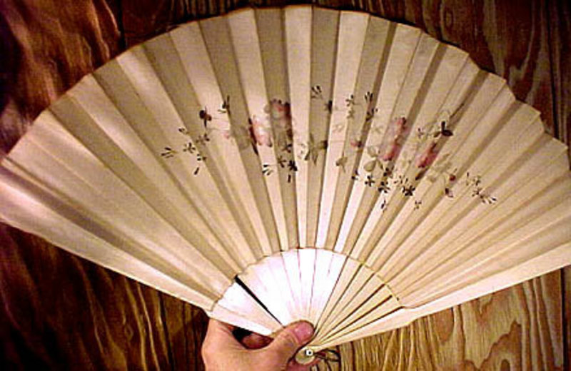 19thC PAINTED SILK &amp; BONE FAN with FLOWERS