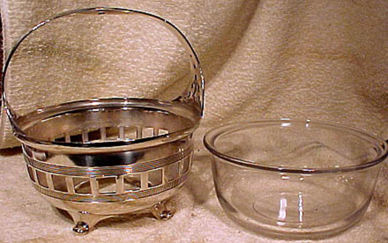 MERIDEN SP CANDY BASKET with GLASS LINER c1900