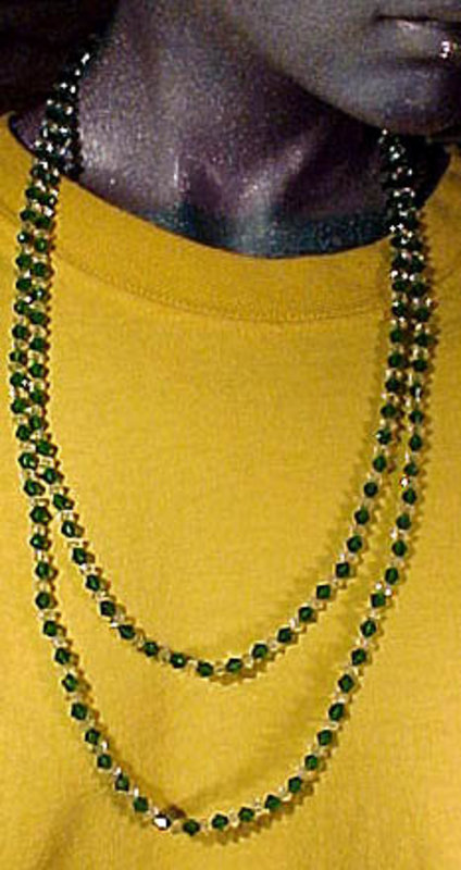 Art Deco GREEN &amp; CRYSTAL GLASS FLAPPER NECKLACE c1920s