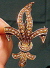 14K FLEUR-DE-LYS SEED PEARL CHATELAINE PENDANT PIN