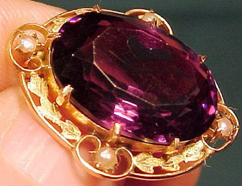 10K Yellow Gold AMETHYST &amp; PEARL BROOCH 1890