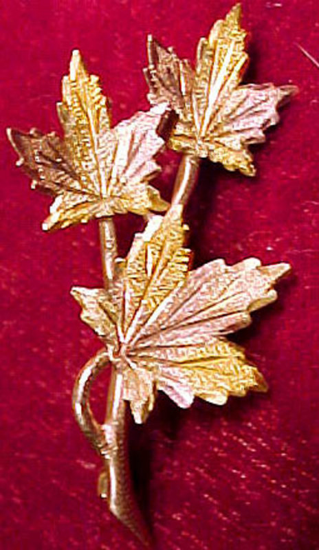 10K 3 COLOUR GOLD MAPLE LEAVES ON BRANCH PIN