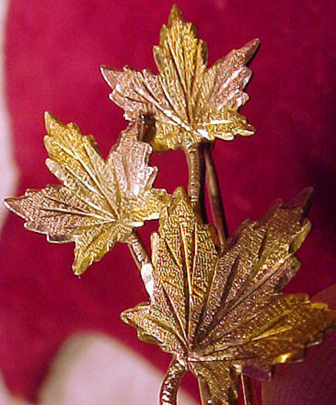 10K 3 COLOUR GOLD MAPLE LEAVES ON BRANCH PIN