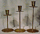 Set of 3 LARS KNUDSEN DANISH MODERN BRASS CANDLESTICKS