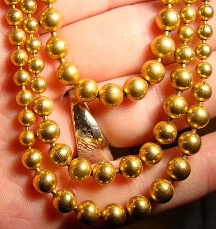 TRIPLE STRAND GILT BALL NECKLACE c1930s