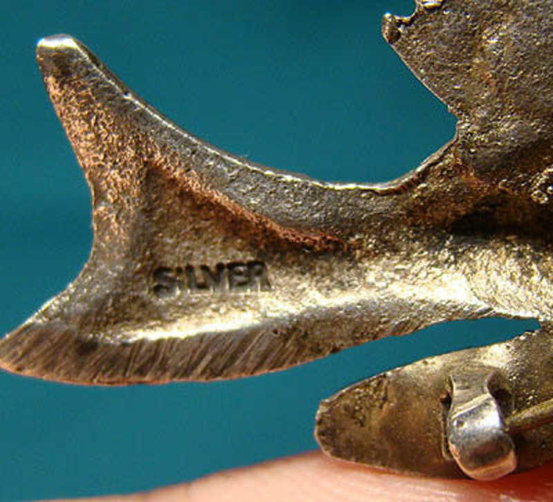 Heavy and Wild Sterling Silver FISH PIN 1920s