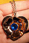 CORO CRAFT GILT STERLING HEART PENDANT NECKLACE c1940s