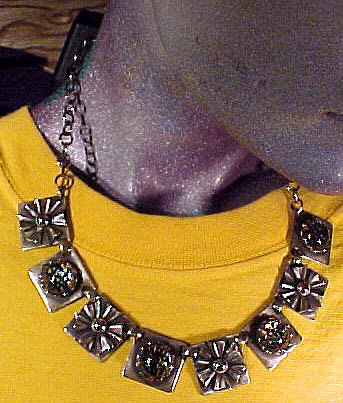 Cool 1930s SP FOILED GLASS NECKLACE