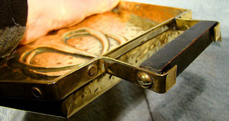 Edwardian ARTS &amp; CRAFTS HAMMERED BRASS CRUMBER &amp; TRAY