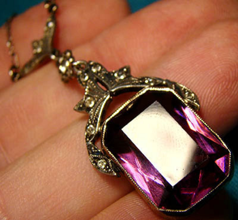 Fine STERLING PURPLE CRYSTAL SAUTOIR NECKLACE 1920s