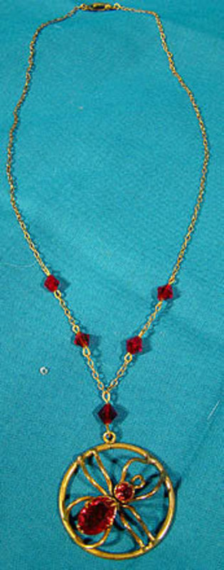 ART DECO Gold Filled SPIDER RED CRYSTAL NECKLACE 1930