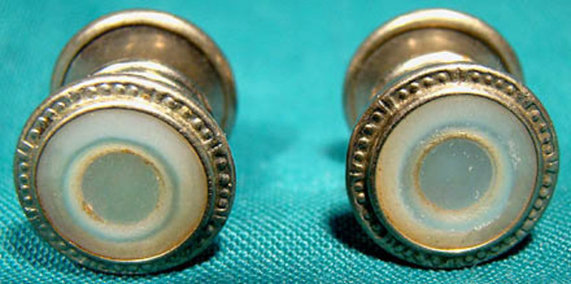 MOTHER OF PEARL RHODIUM PLATE SNAP CUFFLINKS c1920
