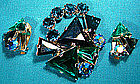 BLUE GREEN RHINESTONES BROOCH & EARRINGS SET 1950s