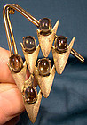 Modernist Sterling Silver Smoky Quartz Cabs Pin 1950s