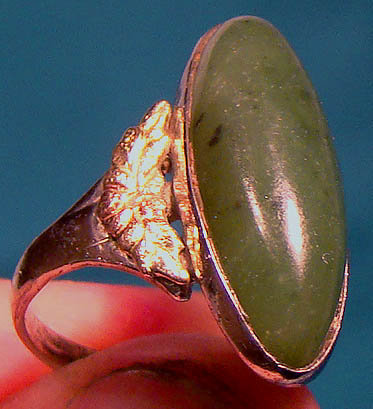NEPHRITE JADE STERLING RING with GOLD