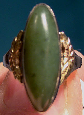NEPHRITE JADE STERLING RING with GOLD