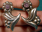 MEXICAN STERLING AMETHYST EARRINGS c1930s