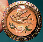 Reverse Painted ESSEX CRYSTAL BIRD and ROSE PIN c1900