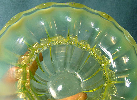 Pair Victorian VASELINE OPALESCENT GLASS EPERGNE BOWLS