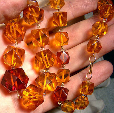EDWARDIAN FACETTED AMBER BEAD NECKLACE c1910