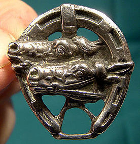 STERLING Silver HORSE RACE HORSESHOE Brooch 1900 1910 Edwardian