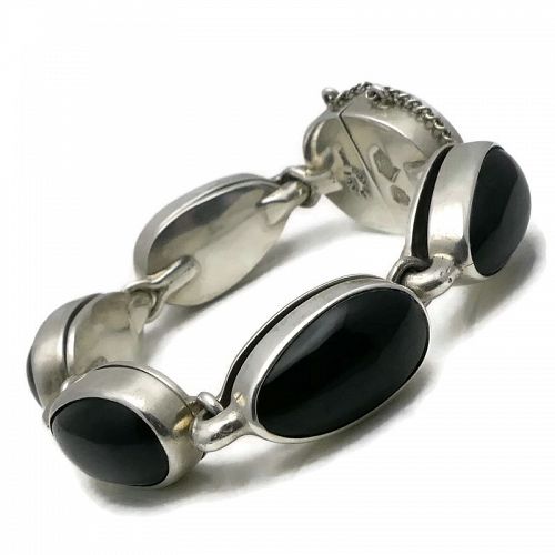 Antonio Pineda Onyx Cabochon 970 Silver Taxco Mexican Bracelet